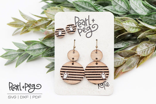 Striped Ghost with Studs Laser Engraved Earrings Digital Download