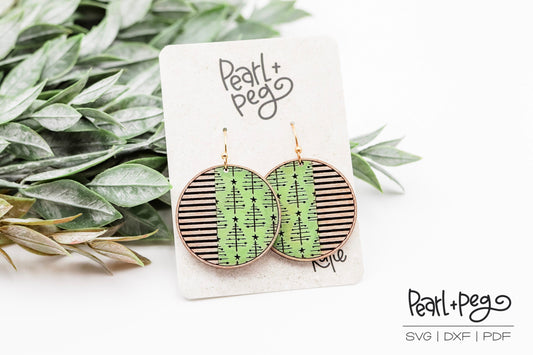 Trees and Stripes Round Laser Engraved Earrings Digital Download