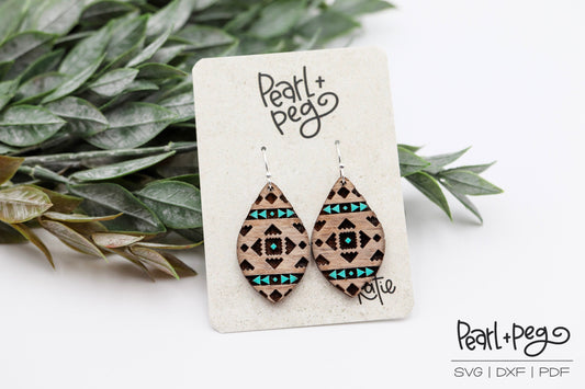 Trendy Aztec Drop Laser Engraved Earrings Digital Download