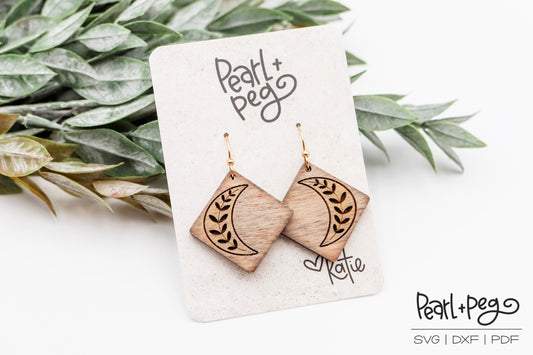 Boho Diamond Moon Laser Engraved Earrings Digital Download