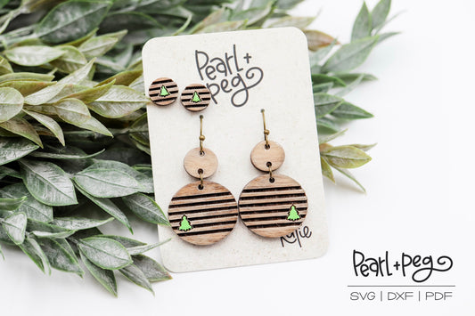 Striped Tree with Studs Laser Engraved Earrings Digital Download