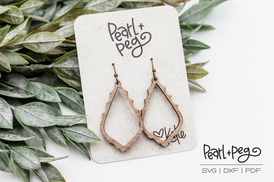 Jagged Thin Hoop Drop Laser Engraved Earrings Digital Download