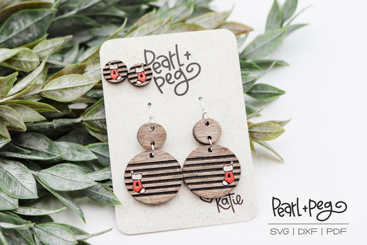 Stocking with Stripes and Studs Laser Engraved Earrings Digital Download