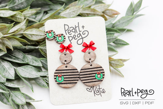 Wreath with Stripes and Studs Laser Engraved Earrings Digital Download