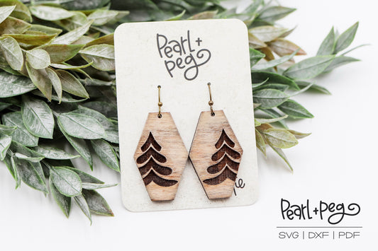 Winter Tree Stripe and Plain Hex Laser Engraved Earrings Digital Download