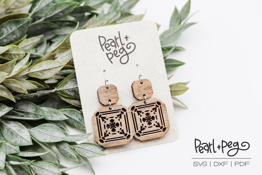 Tile 2 Part Square Laser Engraved Earrings Digital Download