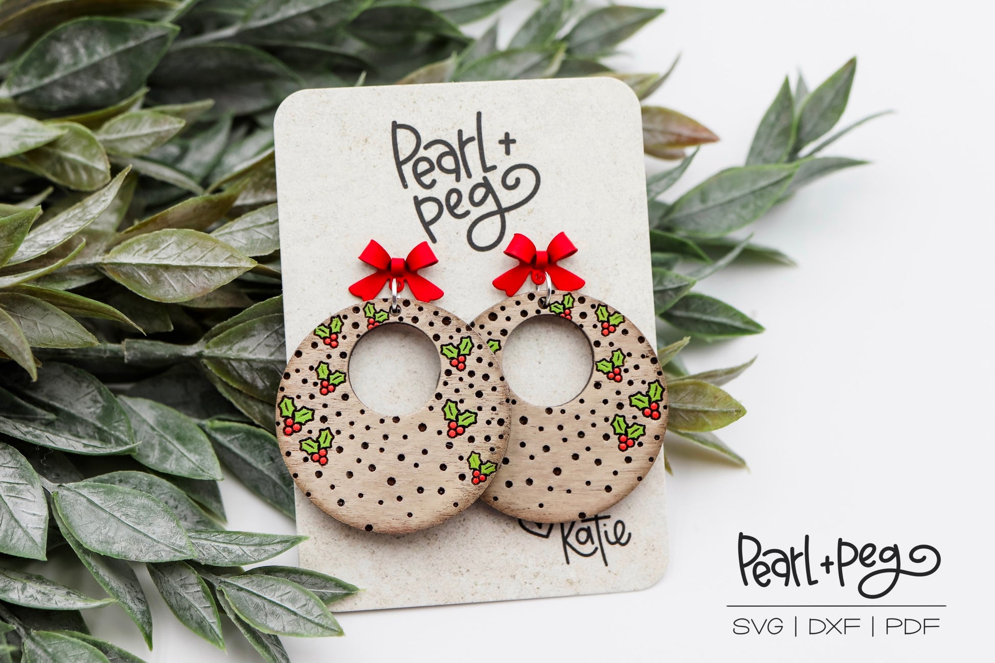 Floating Holly Berry Laser Engraved Earrings Digital Download