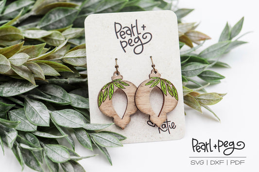 Ornament Leaf Swag Laser Engraved Earrings Digital Download