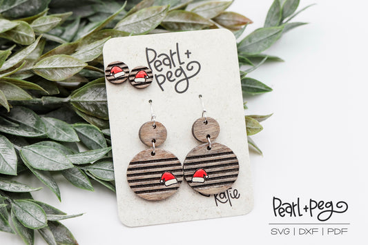 Santa Hat With Stripes and Studs Laser Engraved Earrings Digital Download