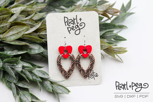 Valentine Heart V 2 Part Laser Engraved Earrings Digital Download