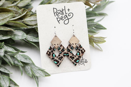 Leopard Diamond 2 Part Laser Engraved Earrings Digital Download