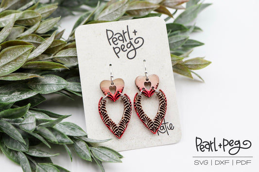 Valentine Heart V 2 Part Laser Engraved Earrings Digital Download