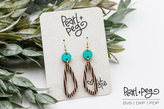 Striped Long Hoop 2 Part Laser Engraved Earrings Digital Download