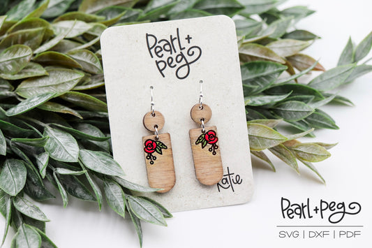 Simple Floral Long 2 Part Laser Engraved Earrings Digital Download
