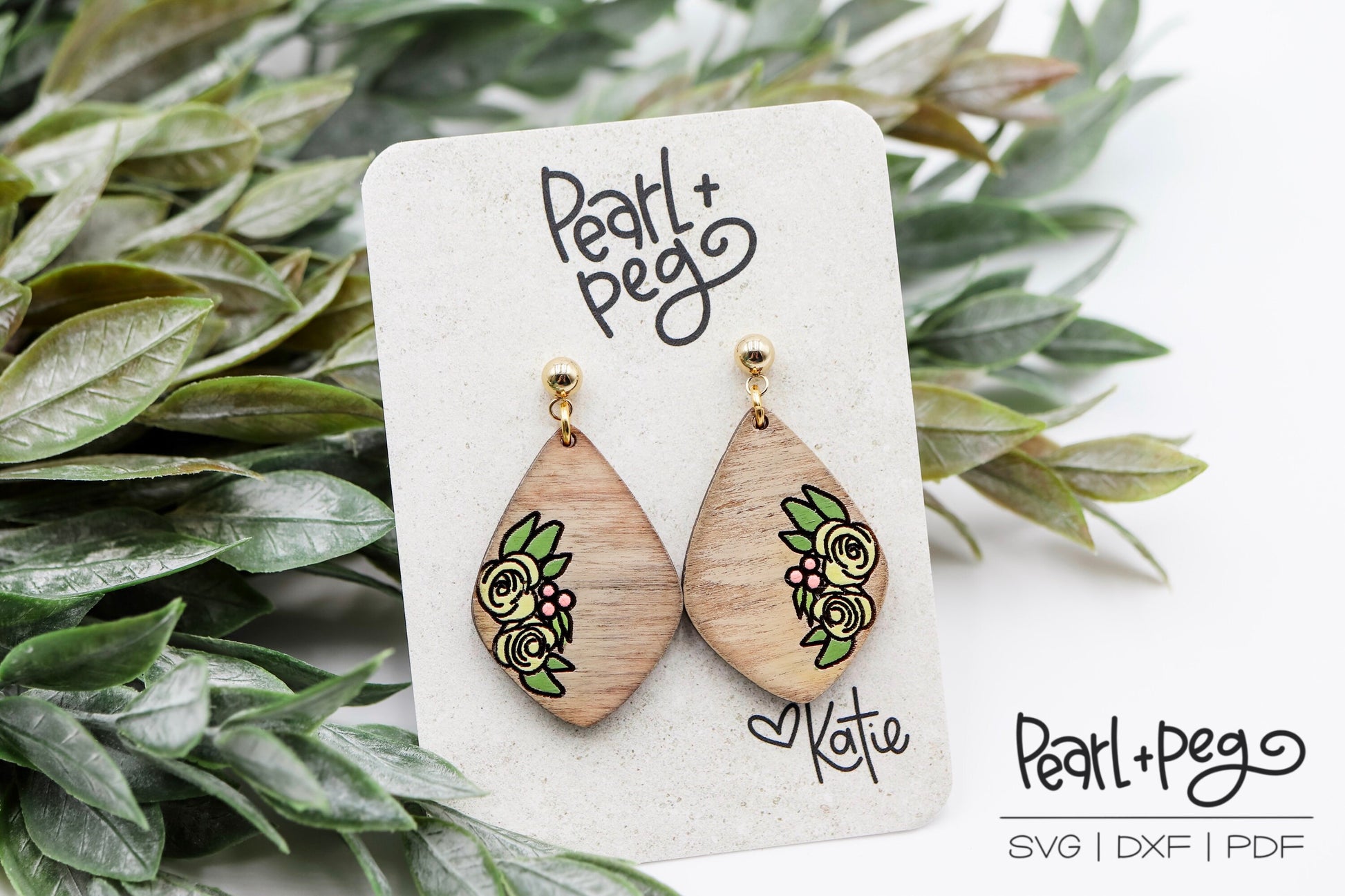 Floral Side Small Drop Laser Engraved Earrings Digital Download