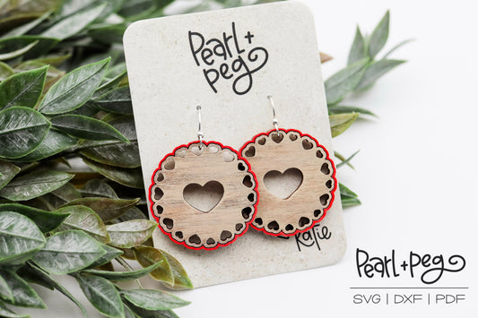 Round Scallop Hearts Laser Earring Digital Download Cut File Valentines