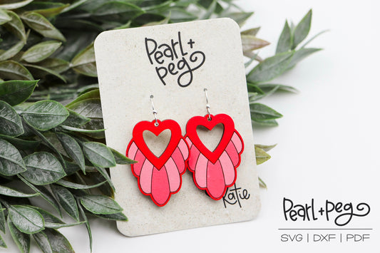 Top Heart Curtain Laser Scored Earring Digital Download File Valentines Day
