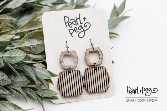 Hexagon Hoop Striped Bottom Laser Engraved Earrings Digital Download