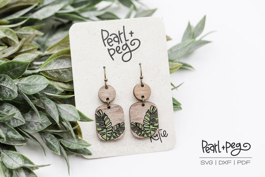 Monstera Tropical Plant 2 Part Laser Engraved Earrings Digital Download