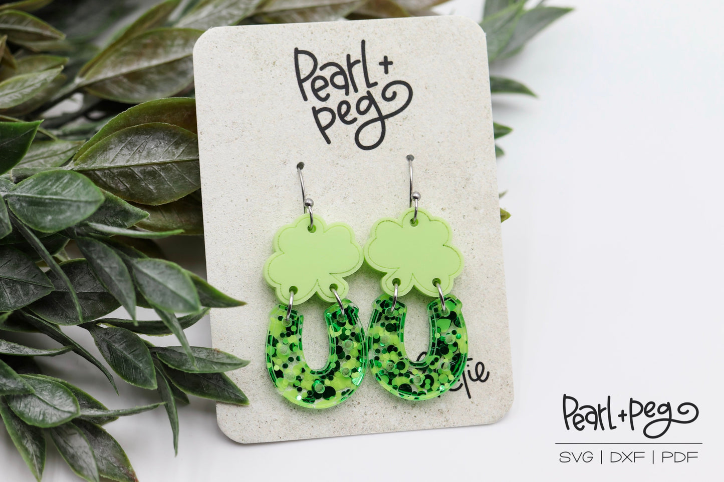 Shamrock Horseshoe 2 Part Laser Engraved Earrings Digital Download SVG File