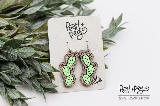 Tall Cute Cactus Cutout Laser Engraved Earrings Digital Download