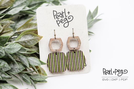 Hexagon Hoop Striped Bottom Laser Engraved Earrings Digital Download