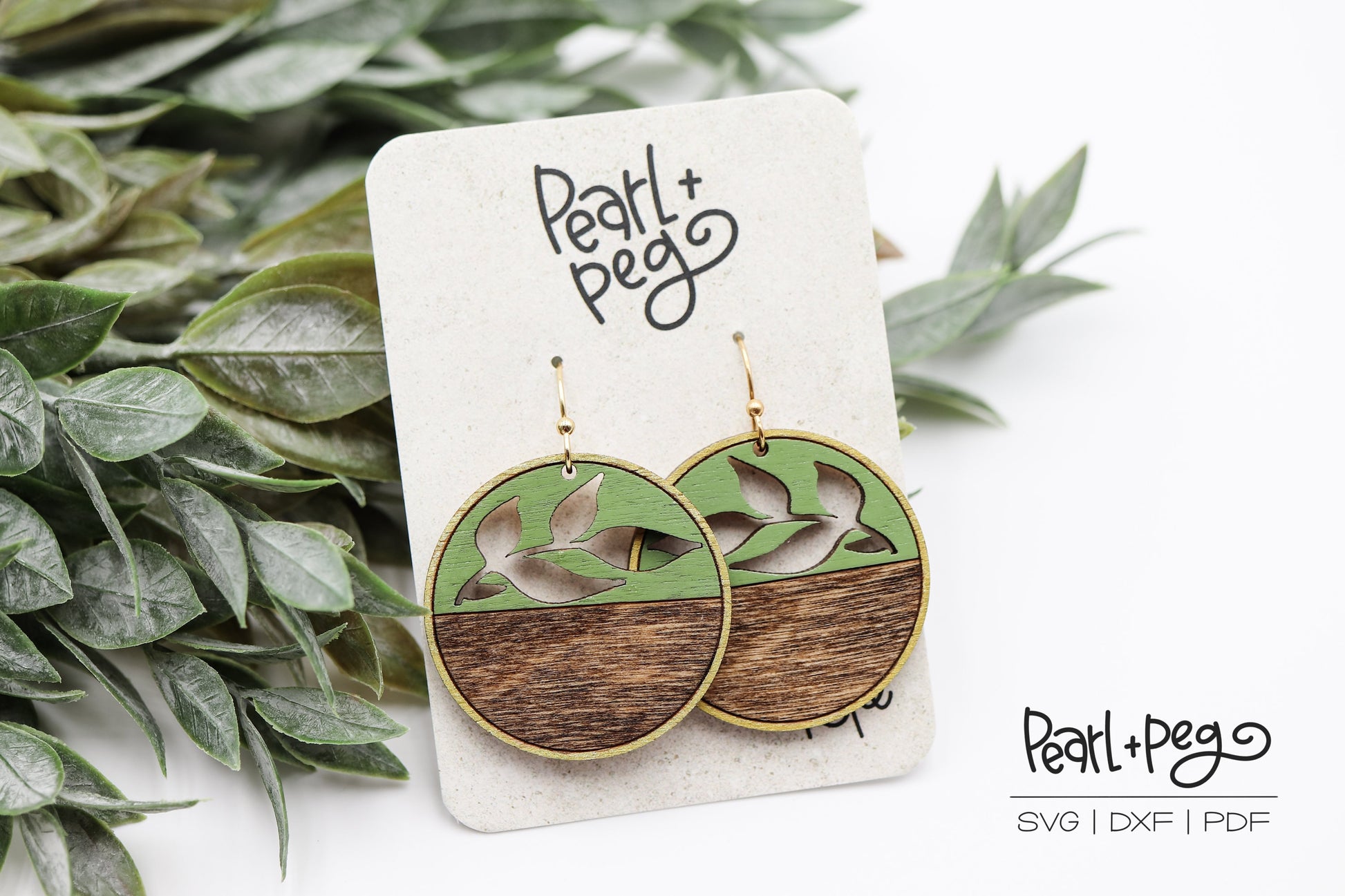 Round Half Leaf Cutout Laser Engraved Earrings Digital Download