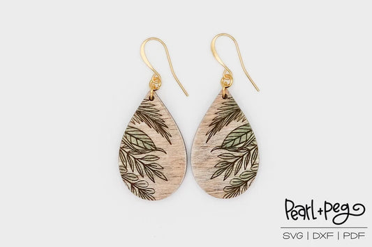 Cascading Leaves Drop Laser Engraved Earrings Digital Download