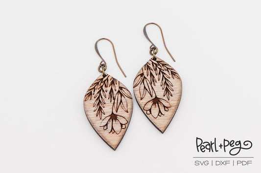 Floral Upside Down Swag Laser Engraved Earrings Digital Download