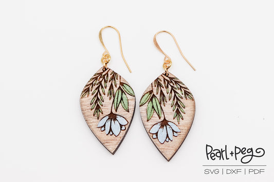 Floral Upside Down Swag Laser Engraved Earrings Digital Download
